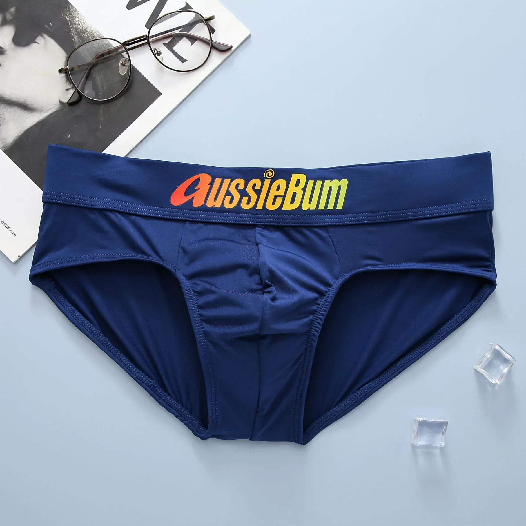 Aussiebum-Calzoncillos de seda de leche para hombre, cintura baja, elásticos, cómodos, bolsa convexa en u, palabras coloridas