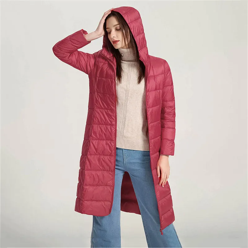 Imagem -03 - Outono Inverno Feminino para Baixo Cabolsa Casual Solto Luz Fina Pato Branco para Baixo Jaqueta Parkas Senhoras Longo Cabolsa com Capuz Puffer Outerwears