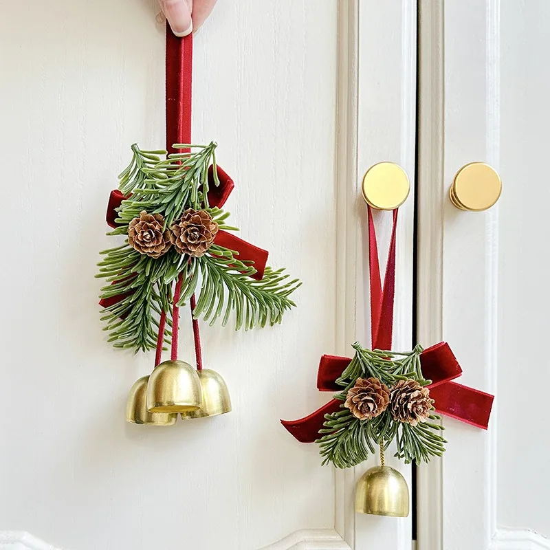 

Christmas Jingle Bells Door Hanger Ornament Velvet Bow Pine Cone Bell Pendants for Christmas Decoration 2026 Christmas Gift Noel