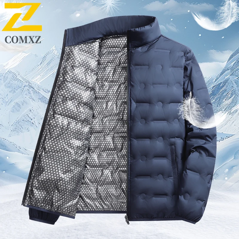 

Comxz 2026 Winter Ultra-light Down Jacket Men Brand Trendy Sports Skiing Puffer Coat Casual Stand Collar White Duck Down Jacket