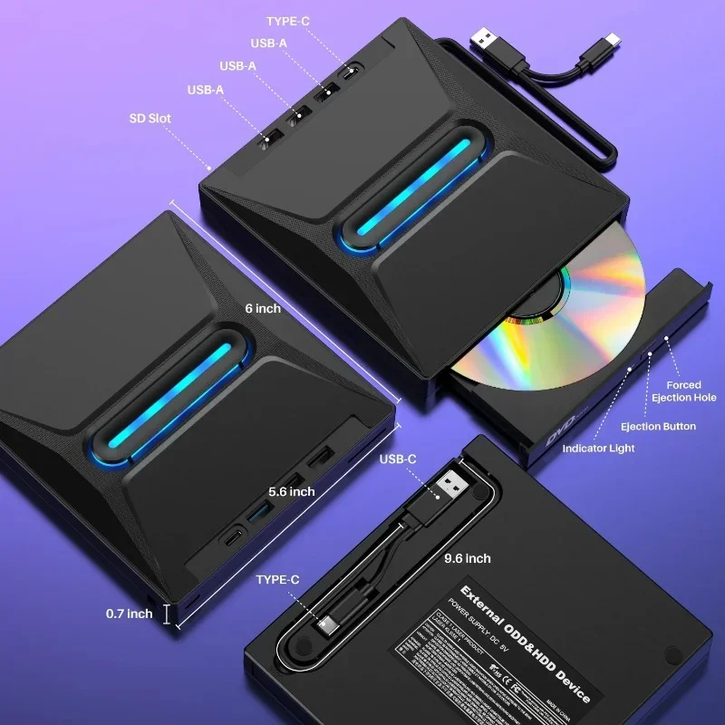 USB 3.0 Type-C External DVD RW CD Drive Burner Reader Player Optical Drive External For PC Laptop Desktop IMacs