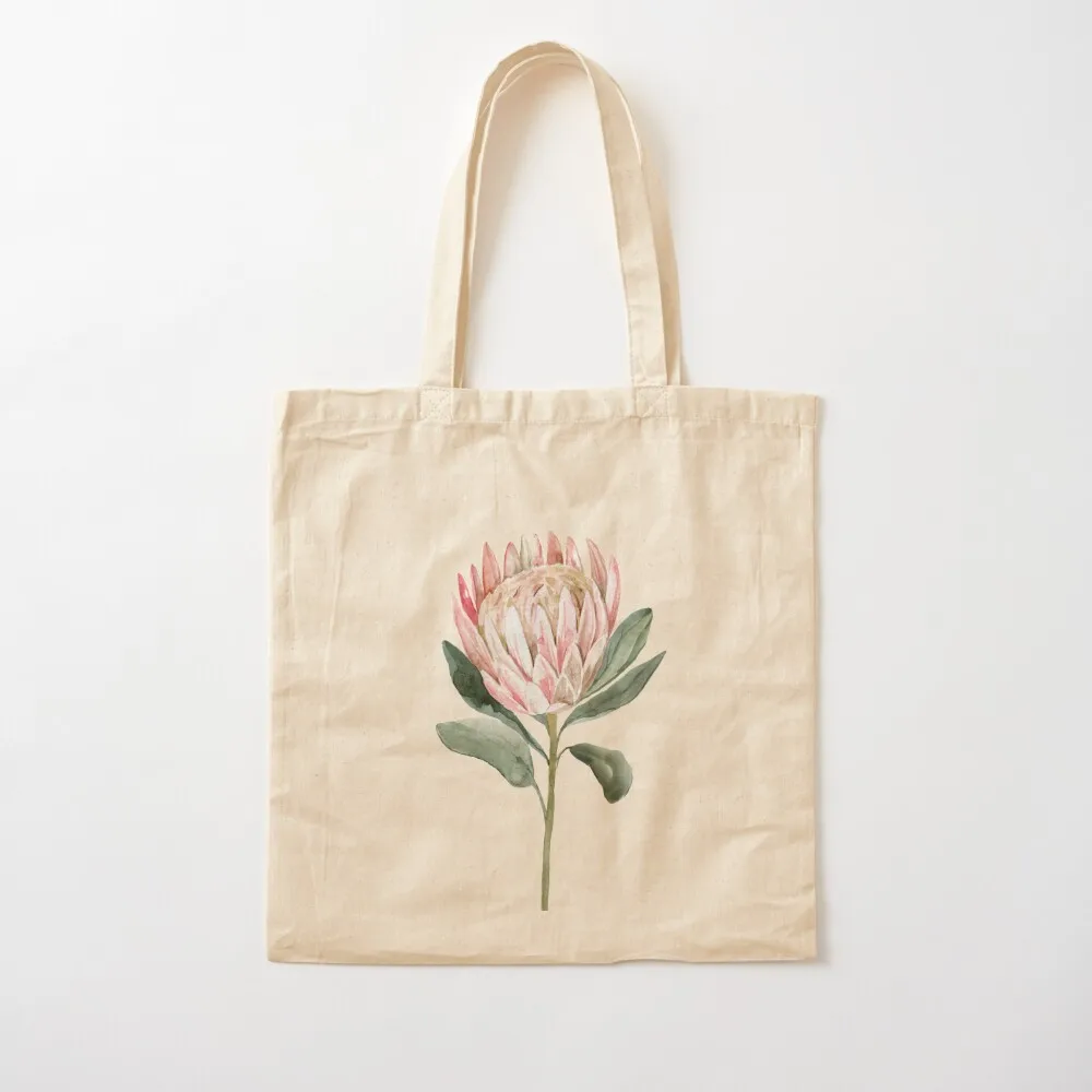 Watercolour Protea Flower with Pink Petals, Botanical Lotus Petal Pattern Tote Bag Canvas shoulder bag Canvas Tote Bag