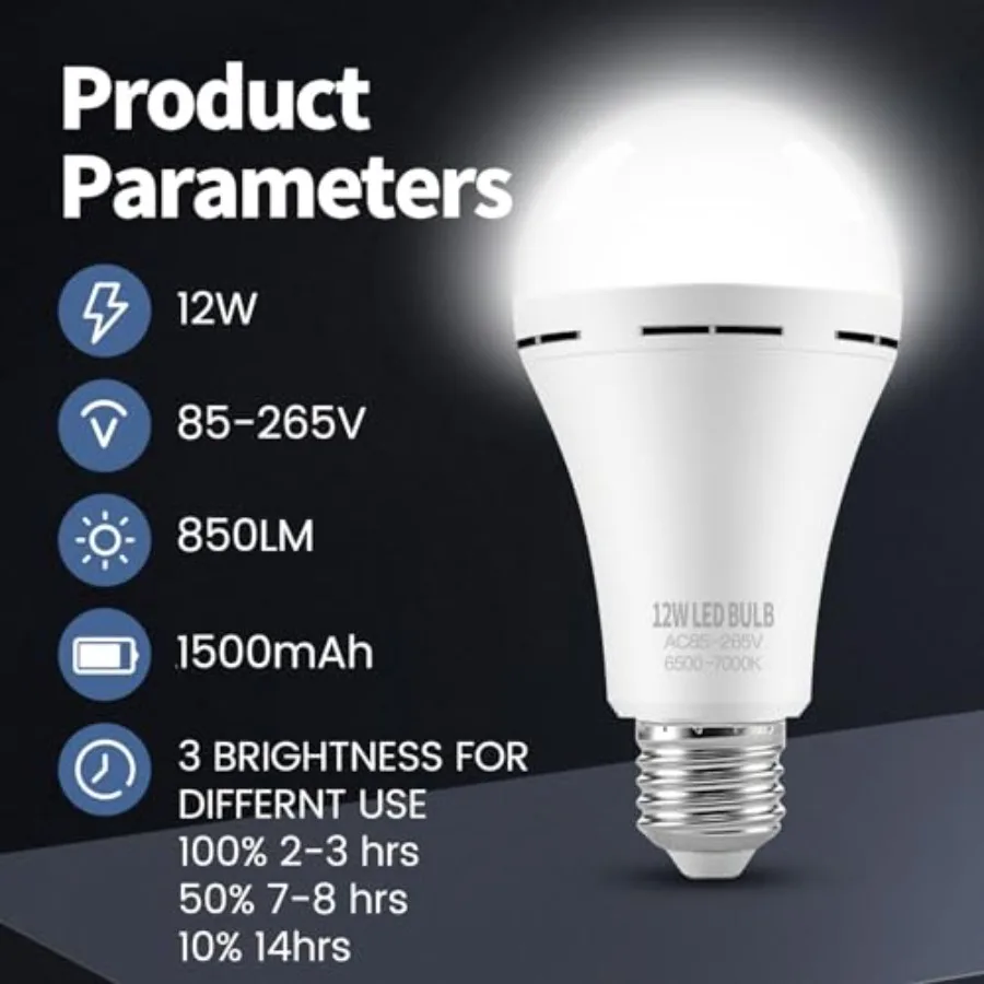 Rechargeable Emergency LED Light Bulbs for Home Power Failure Listed Battery Operated Light Bulb Power Outage Camping Reading L