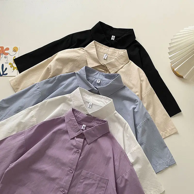 

Loose Casual Women's irt Summer 2024 New Korean Sle ort Sve Collar Student Top Faion Polyester Fiber