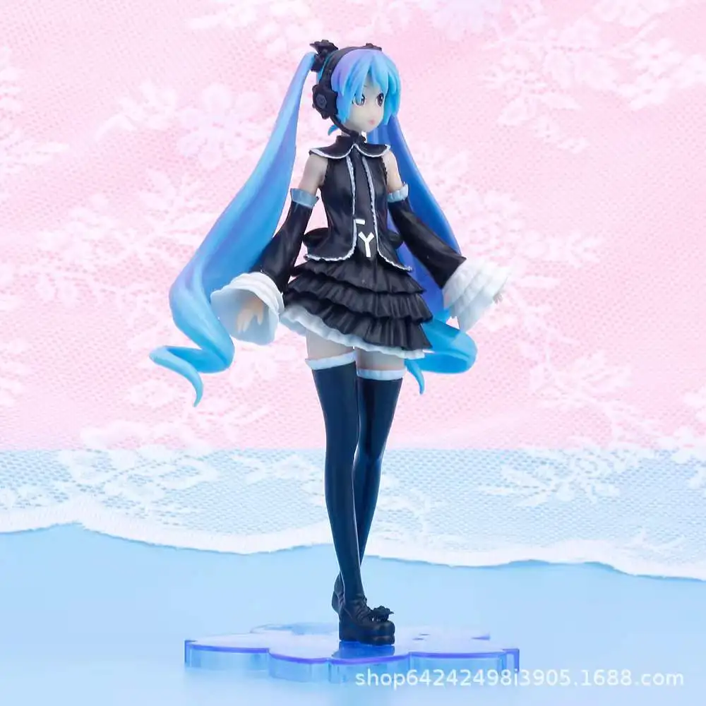 17CM Japanese Anime Figure Miku Cute Girl Black Skirt Sakura Hatsune Miku PVC Model Toys Kids Birthday Gift Fans Collection