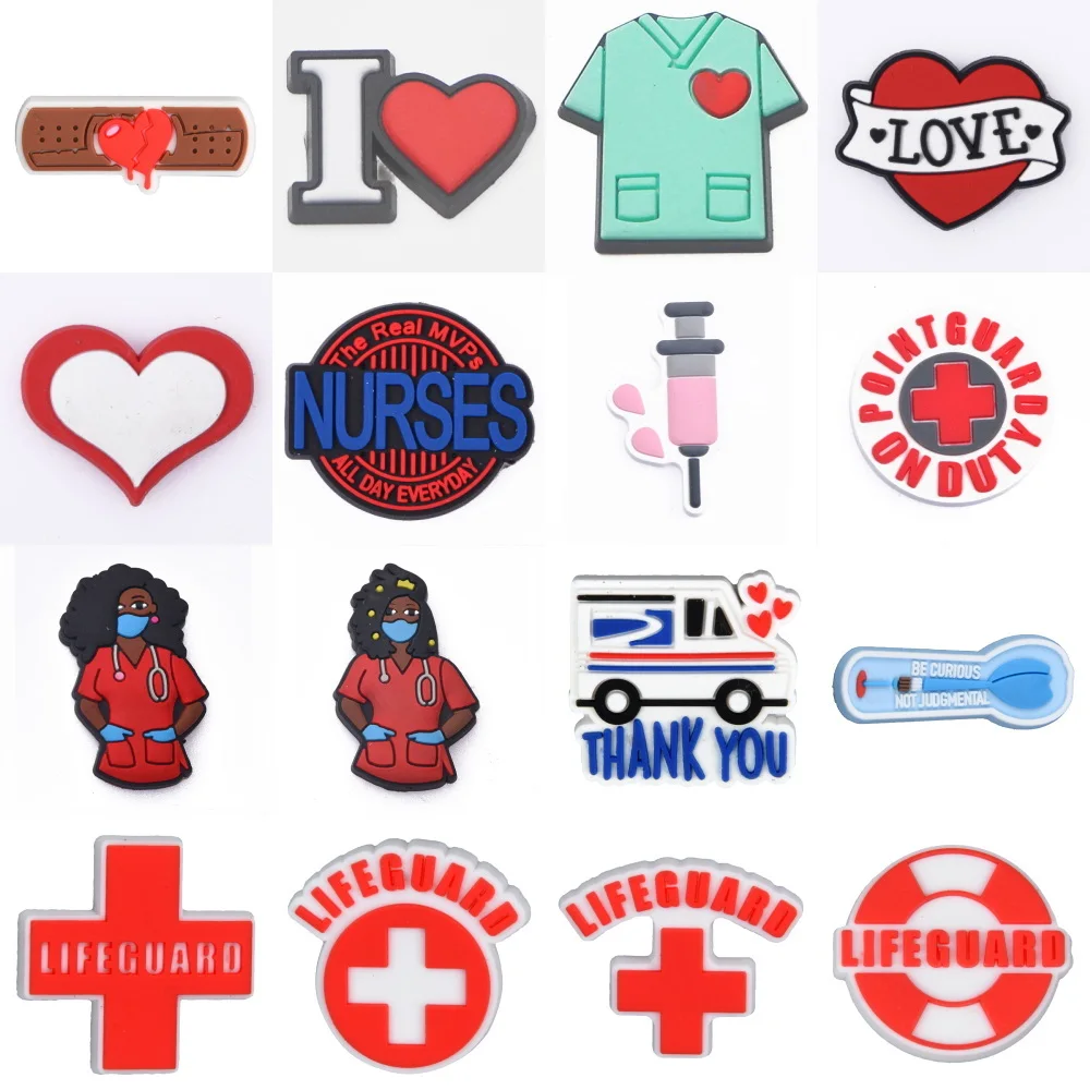 Pop 2024 16pcs Happy Nurse's Day Red Heart Shoe Decoration Red Heart Cloth Shoe Charms Cute Thermometer Clog Charm Gifts