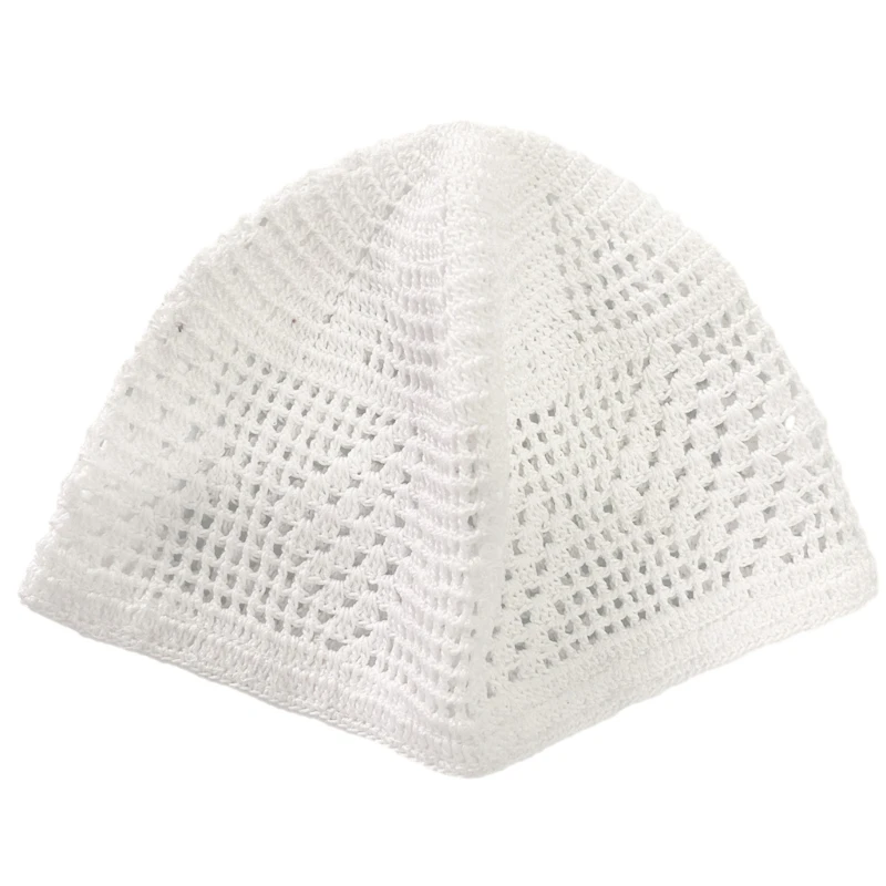 Hollow out Knit Kufi for Adult Teens Muslims Breathable Casual Hat Handmade Hollow out Pray Keep Traditional Pray Hat