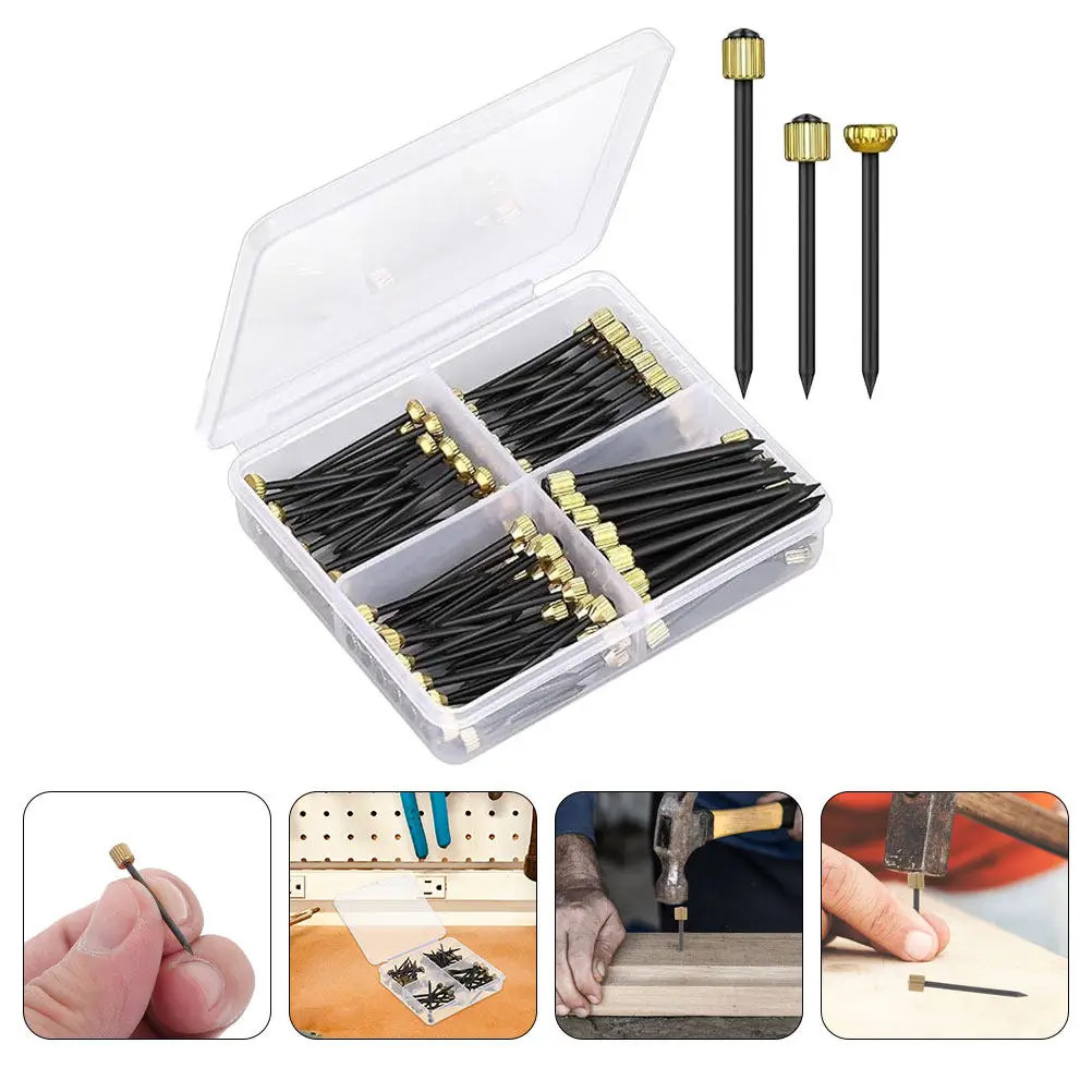 90Pcs Black Steel Picture Hanging Nails with Brass Caps Easy Install Minimal Wall Damage High Load Capacity for Frames Drywall