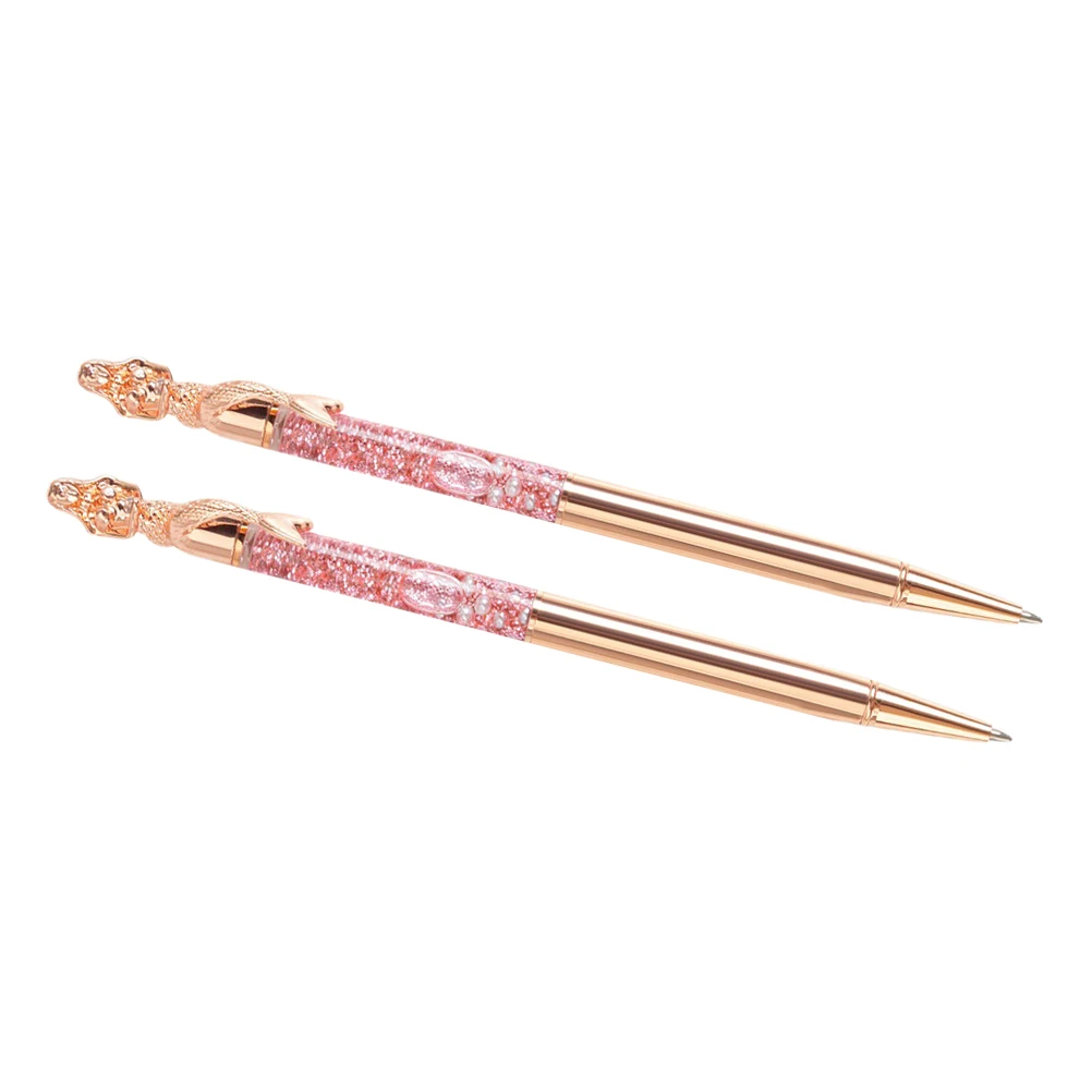 

2 Pcs Rose Gold Mermaid Shape Metal Ballpoint Pens with Liquid Sand Effect for Daily Use Office Stationery Gifts