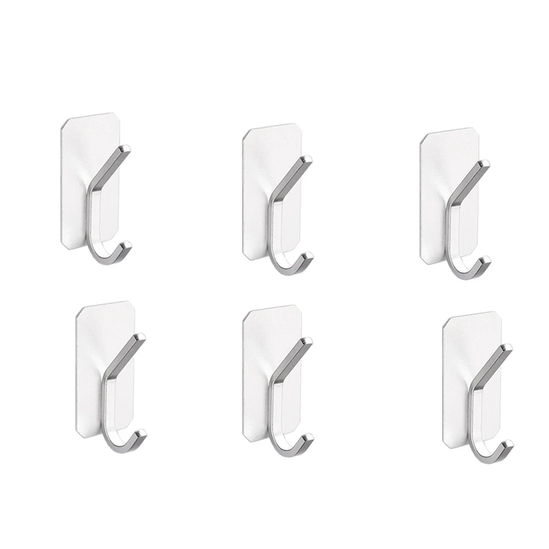 

6Pcs Self Adhesive Hooks Heavy Duty Wall Hangers Clothing Hat Towel Hooks For Hanging Bedroom Bathroom Kitchen
