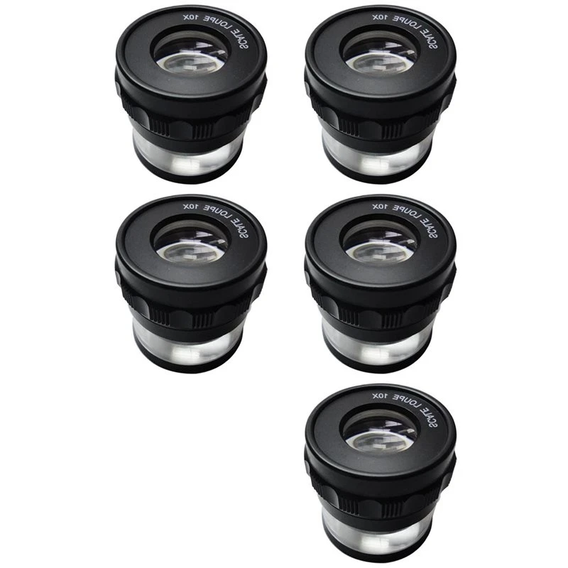 HLZS-5Pcs 10X Stand Measuring Magnifier Scale Loupe Magnifying Glass 10X With Scaled Magnifier