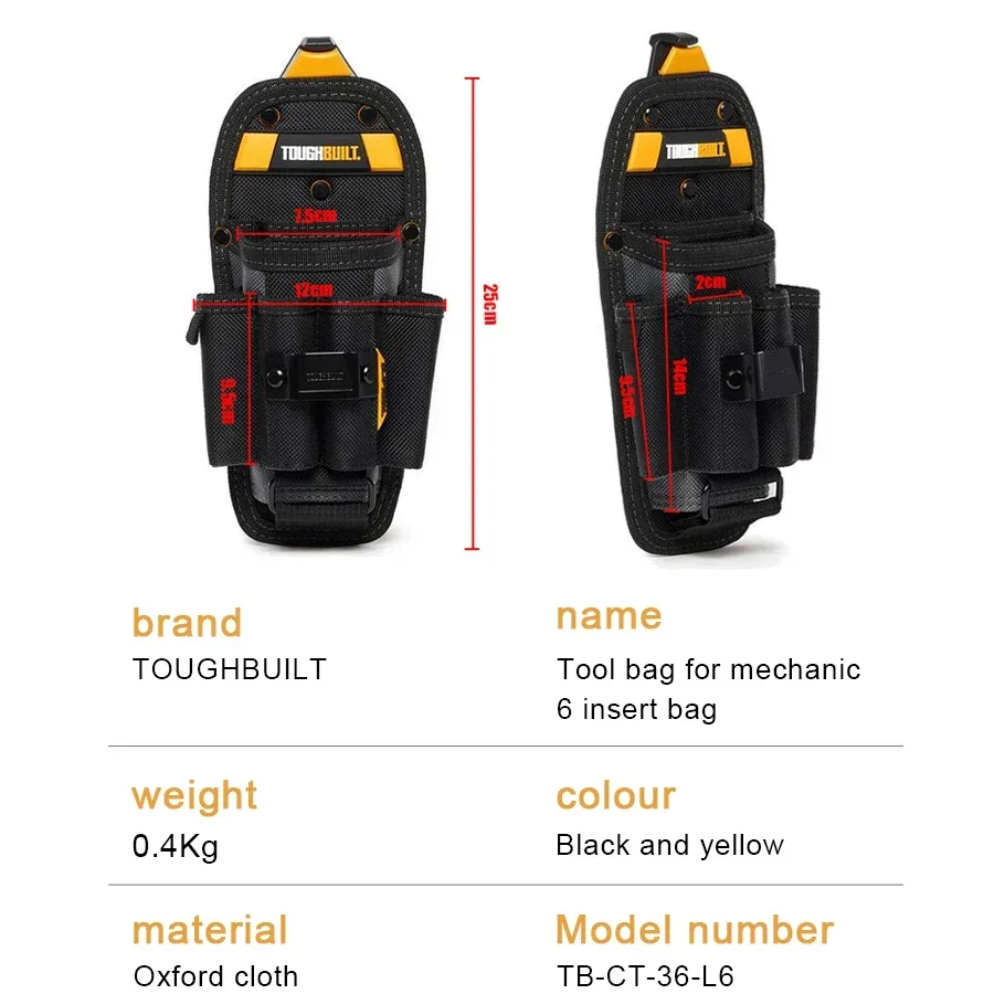 TOUGHBUILT  Technician 6-Pocket Pouch with ClipTech Pouch Clips and 4 Screwdriver Loops Multi-functional Tool Bag TB-CT-36-L6