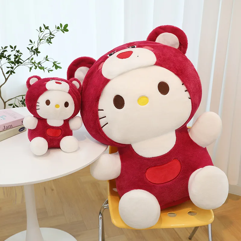 Sanrio Plush Stuffed Cute Strawberry Bear HelloKitty Children\'s Large Doll Holiday Gift Christmas Doll Kawaii Room Decoration