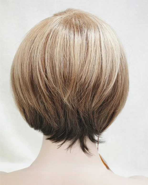 女性レディースウィッグショートゴールデンブロンドストレート人工毛ウィッグ