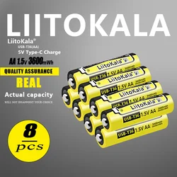 8pcs Liitokala USB-T36 AA 1.5V 3600mWh Large Capacity Lithium Rechargeable Battery Type-C USB Fast Charge for Mouse Toy