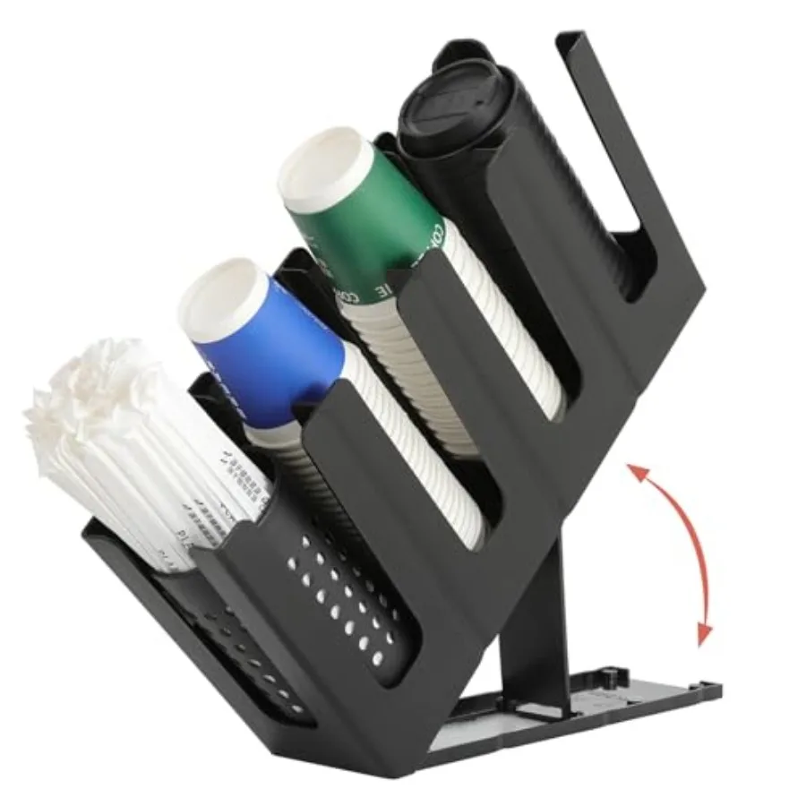 

Paper Cup and Lid Holder with Straw Organizer, 4 Compartment Adjusting, Coffee Cup Dispenser for Countertop, Coffees Station, B