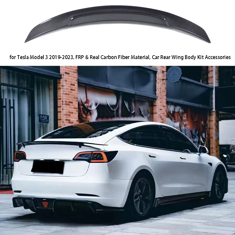 

RT Style Rear Trunk Spoiler for Tesla Model 3 2019-2023, FRP & Real Carbon Fiber Material, Car Rear Wing Body Kit Accessories