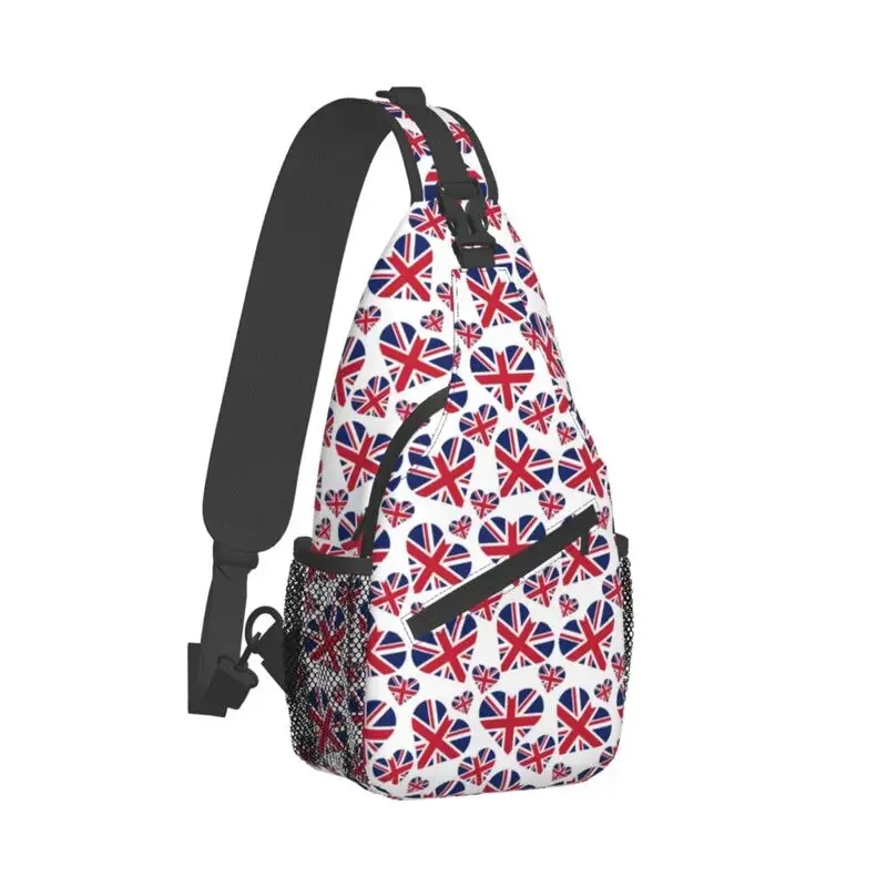 Serce flagi brytyjskiej Torba na ramię Moda męska Wielka Brytania Wielka Brytania Dumny plecak na ramię na klatkę piersiową Crossbody Kolarstwo Camping Daypack