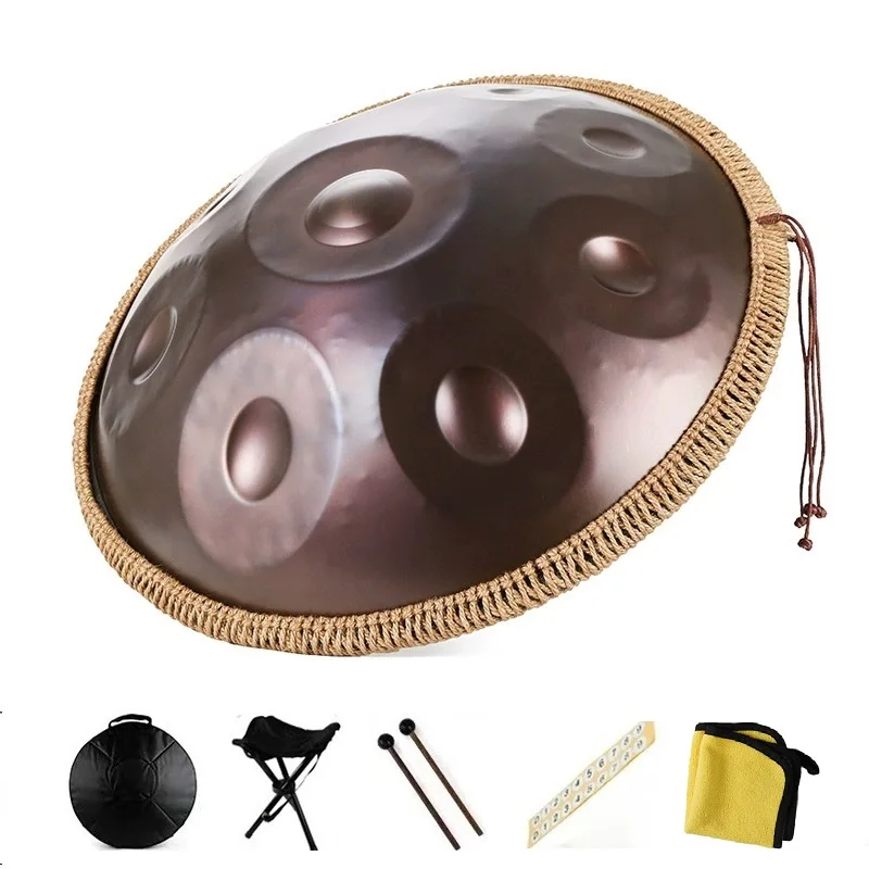 440Hz Brown Handpan Drum 9/10/12 Notes D Minor 22 Inch Stainless Steel Hand Pan 432Hz Yoga Meditation Sound Healing Pantam Drum