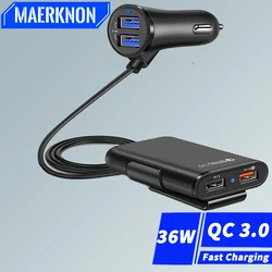 36W Car Charger QC3.0 One Drag Four 5V Fast Charge 4USB Front And Rear Car Charger Socket Cigarette Lighter Splitter Car Charge