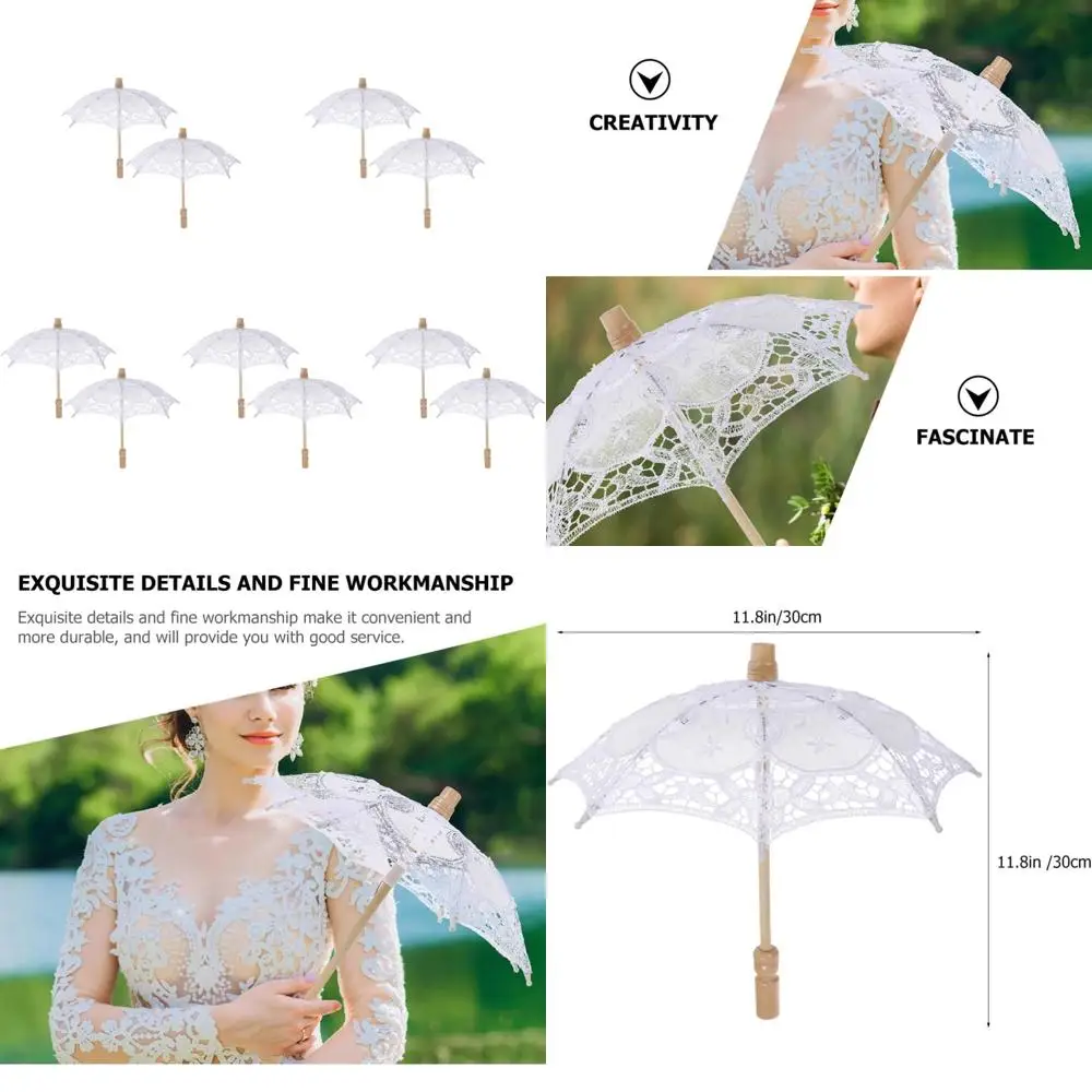 

Cotton Lace Embroidered Wedding Umbrellas for Brides, 10 Pack, White, 11.81x11.81x49.21 Inches, Photoshoot Props, Decorative Acc