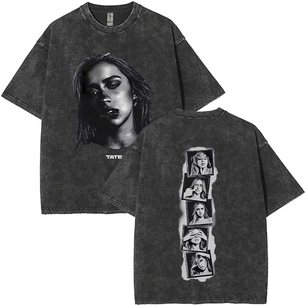 Washed Vintage Tate Mcrae Face Graphic T-shirt So Close To What Miss Possessive 2025 World Tour T Shirt Unisex Oversized Tshirt - Image 3