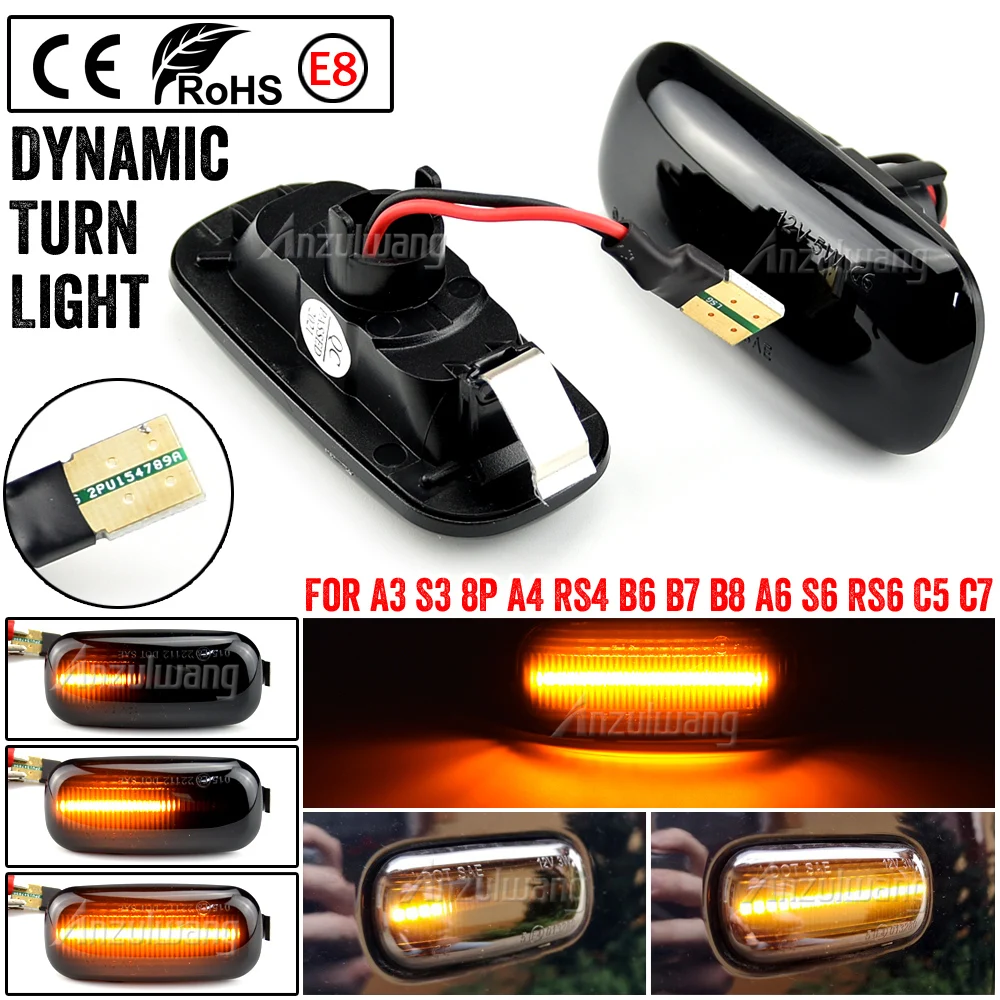 

2Pcs Led Dynamic Side Marker Turn Signal Light Sequential Blinker Lamp For Audi A3 8P A4 B6 B7 A8 A6 S6 C5 C6 4f Pre-facelift