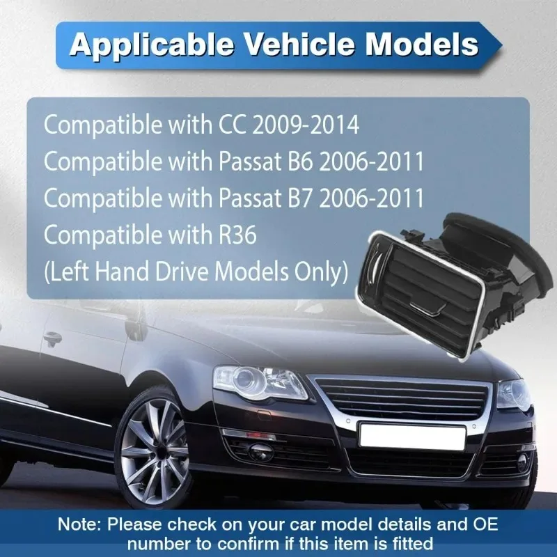 LHD Black Chrome Auto Air Conditioning Outlet Vents For VW Passat B6 B7 2006-2011 For CC R36 3AD819701A 3AD819702 3AD819728A