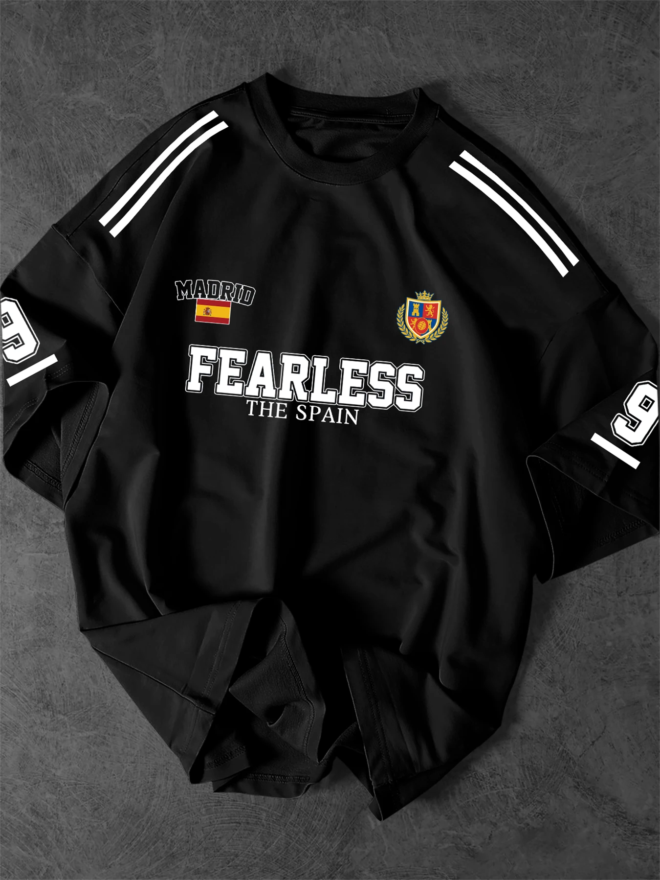 T-shirt imprimé pour hommes, nouvelle mode d'été, Madrid, Espagne, Fearless Sports, t-shirt imprimé rayé, lavable en machine, S-XXL