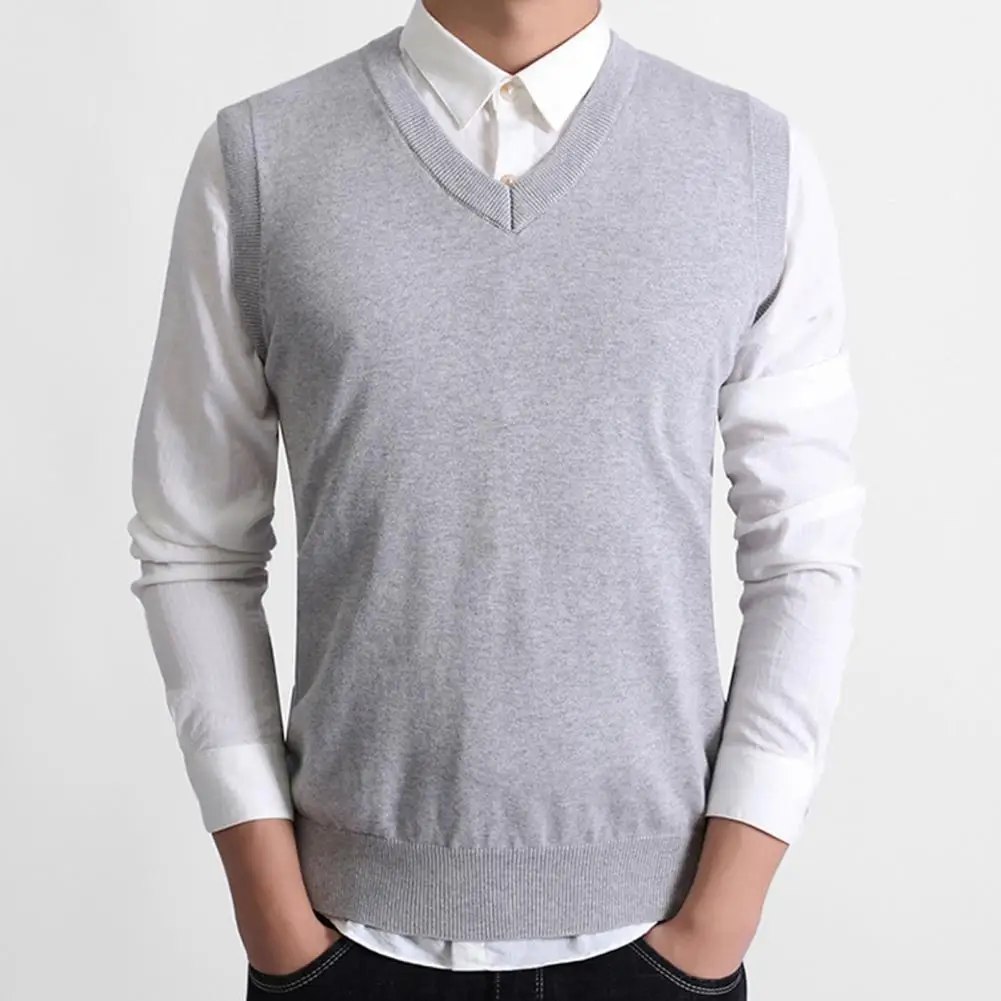 Men Sweater Vest Solid Color V Neck Casual Pullover Knitted Sweater V Neck Knit Vest Men Sleeveless Autumn Casual Vest Sweater