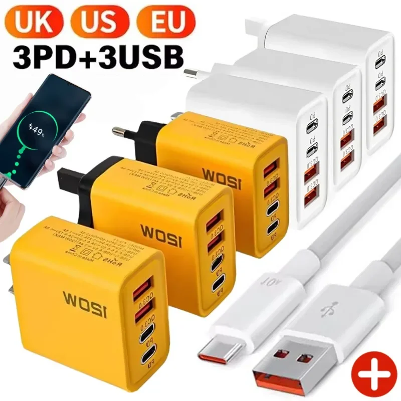 120W Fast Charger Mobile Phone Charging QC3.0 USB Type C Chargers Dual PD Wall Travel Adapter EU/US/UK Plug for iPhone 16