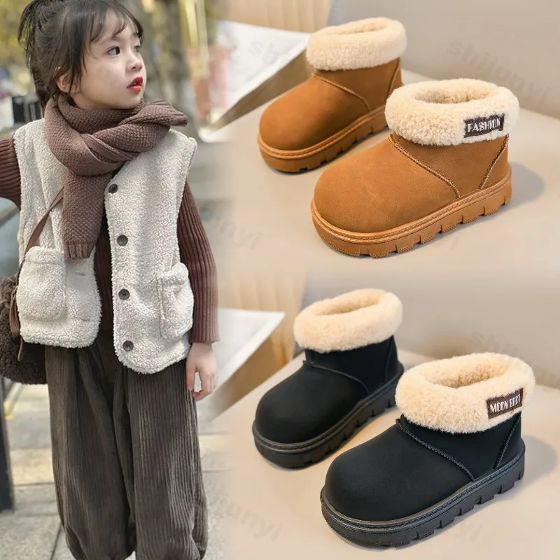 

Детские зимние ботинки, 2025 г., зимние ботильоны, модные уличные повседневные короткие ботинки на платформе, плюшевая теплая хлопковая обувь для девочек, устойчивая к холоду