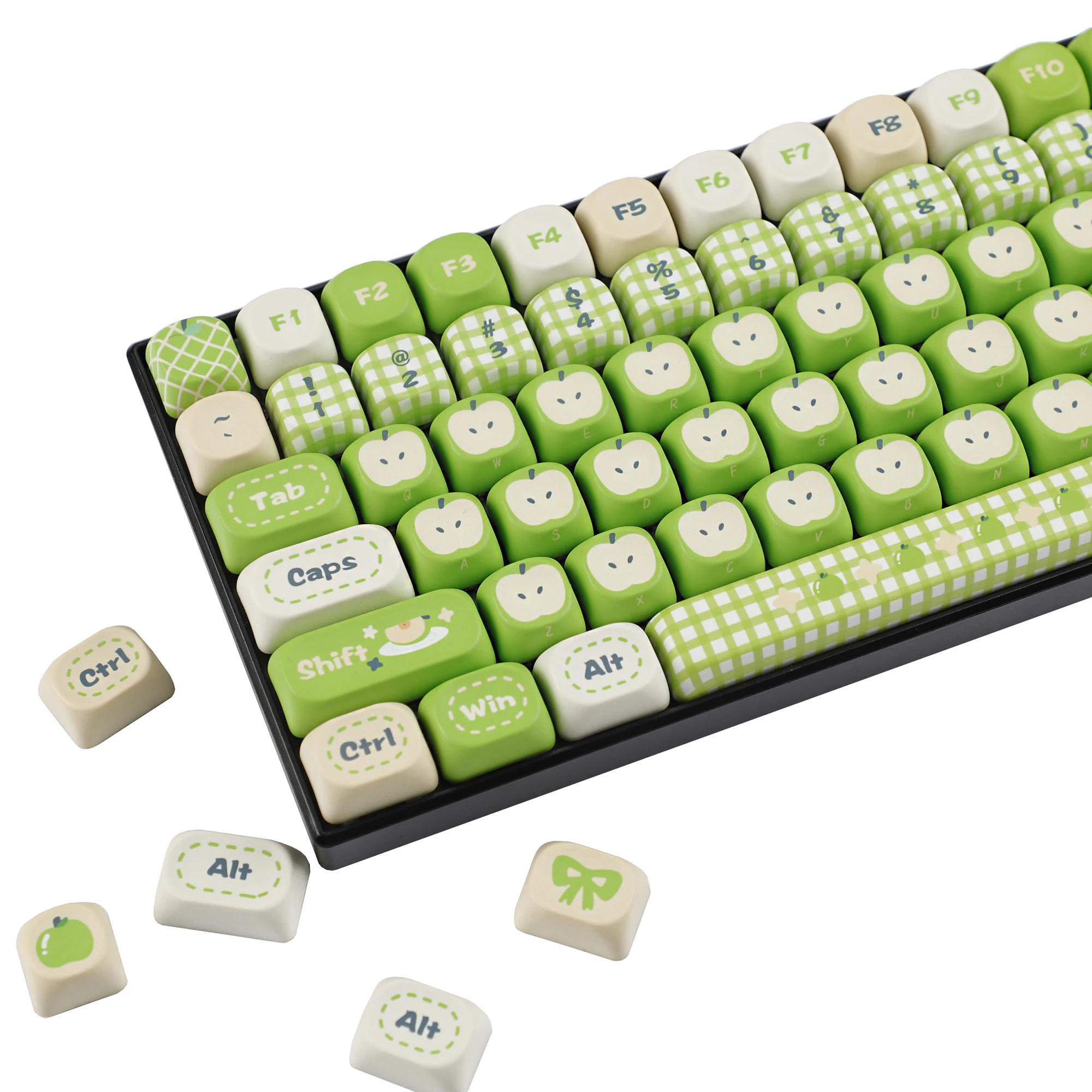 

YMDK Cute Green Apple 97 Keys Keycaps MOA Profile PBT Dye-Sub Keycap Compatible with 87 Layout MX Mechanical Keyboards