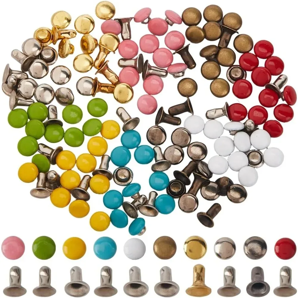 

1 Box 300Pcs 10 Colors Mini Rivet Studs Leather Rivets 4mm/0.16 inches Brass Double Caps Leathercraft Rivet Tubular Metal