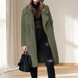 American Cross Border Foreign Trade Popular Long Sleeve Lapel Women's Long Coat Plush Top