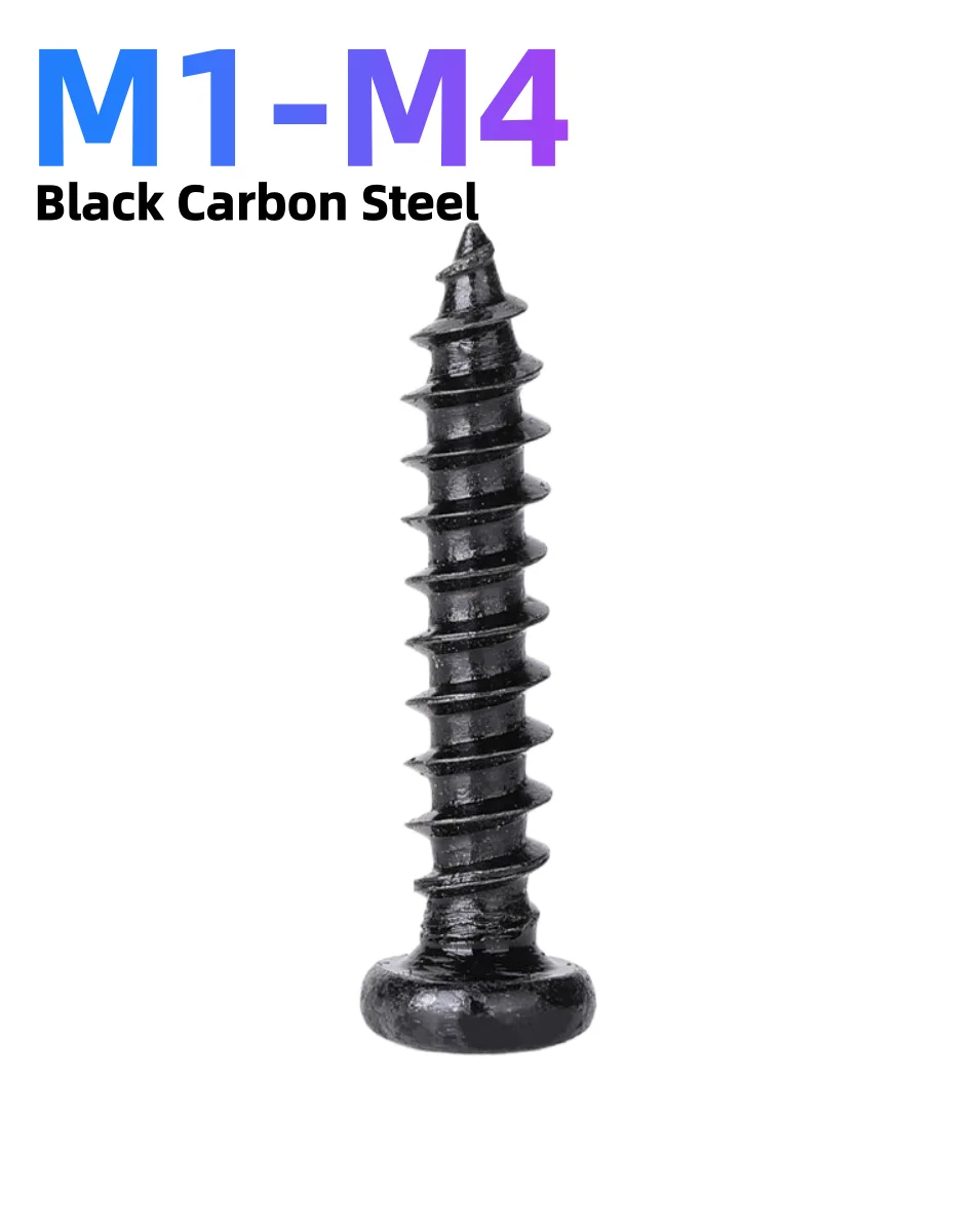 

50-100PCS Black Carbon Steel Phillips Pan Head Self-Tapping Screws sizes M1 M1.2-M4