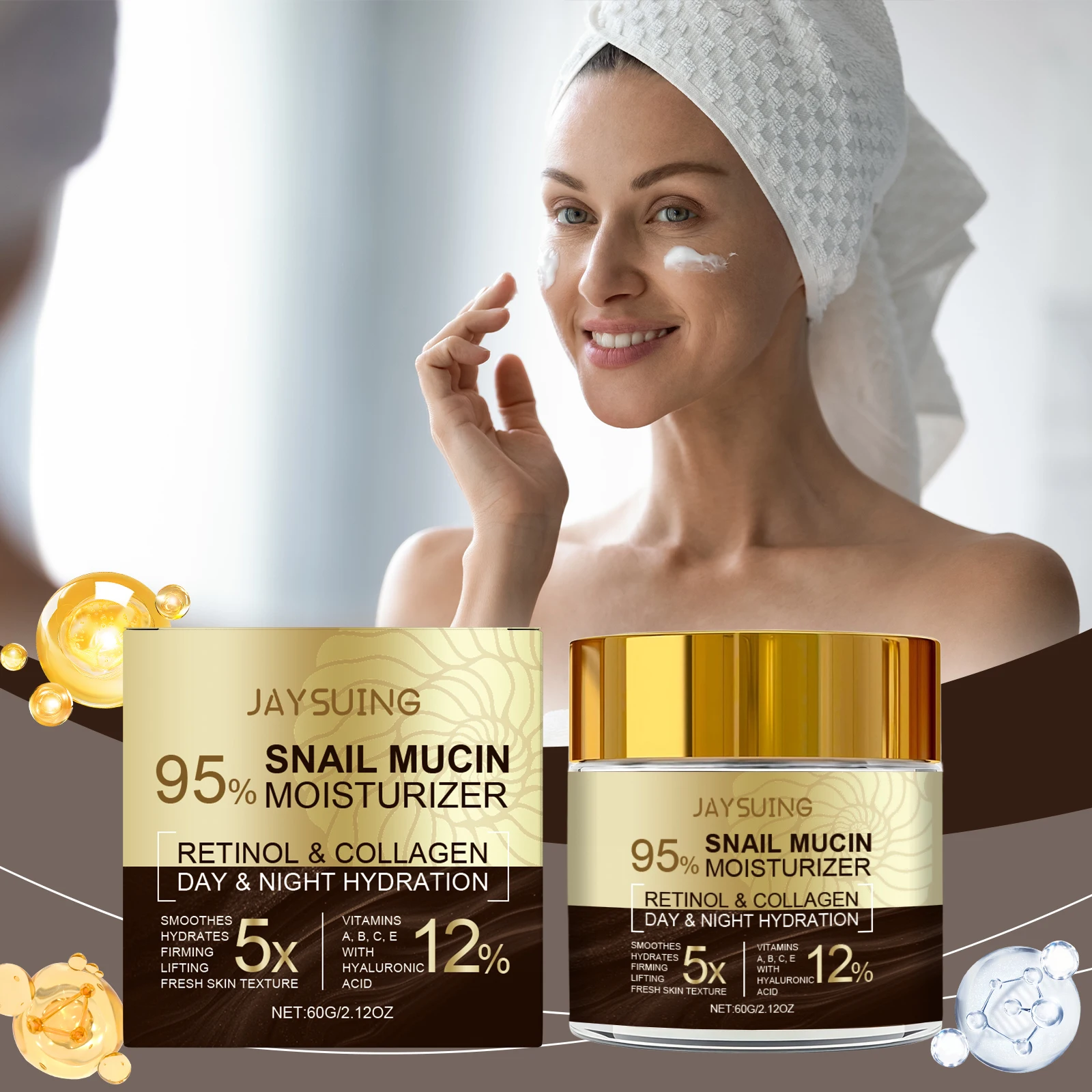 

Snail Moisturizing Cream Nourish Firm Smooth Face Fade Fine Lines Improves Dark Damaged Skin Anti-Aging Collagen Whitening Cream