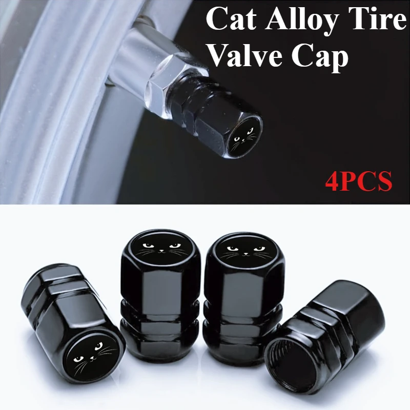 Hot Popular Cat Pattern Tire Valve Cap Car Bicycle Wheel Valve Stem Cover Aluminum Alloy Dustproof Solid Color Cute Decor Style