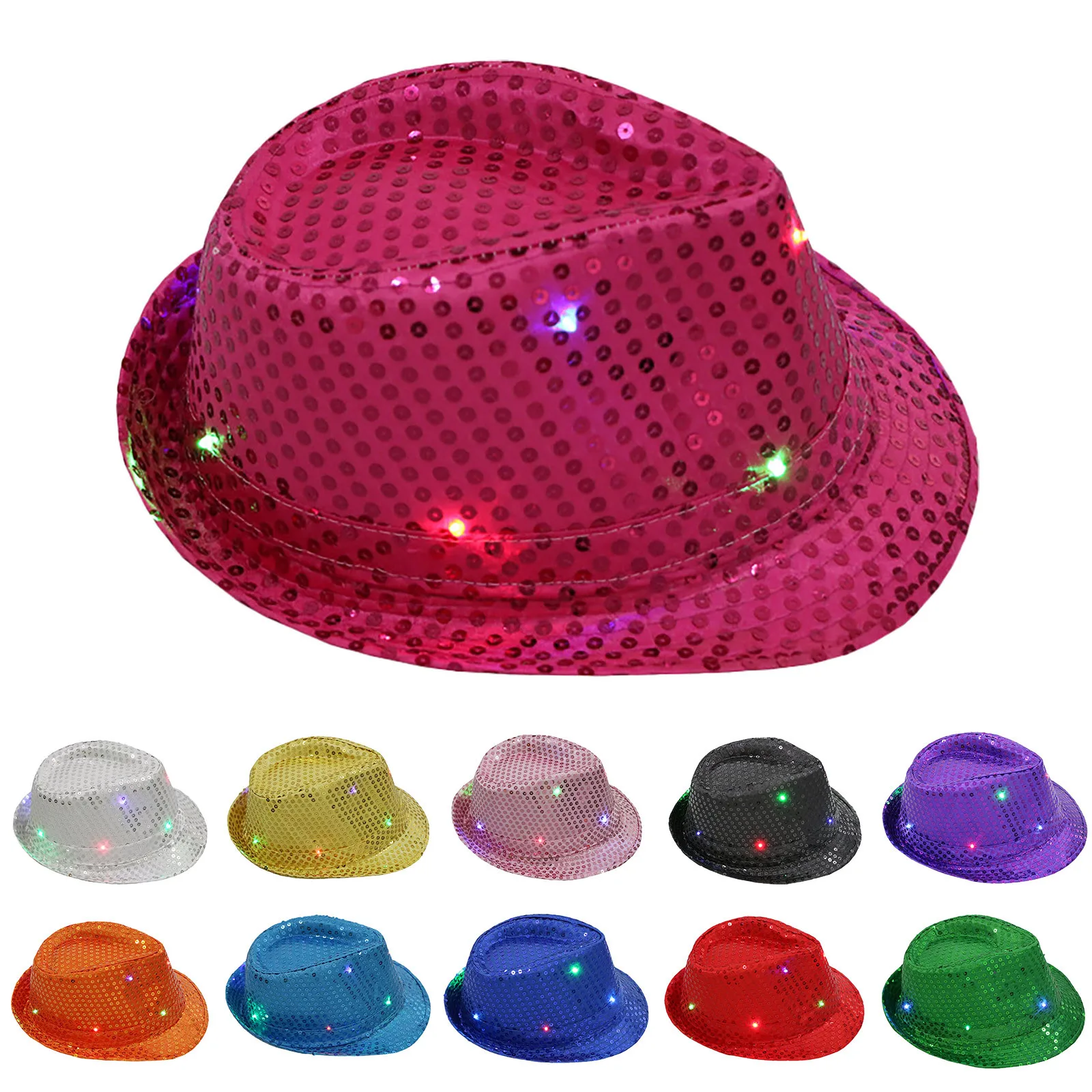 

LED Sequin Glow Jazz Hat Performance Props Flash Cowboy Hat Corduroy Cloche