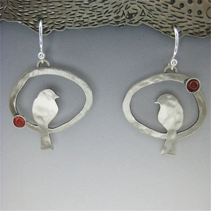 

Vintage Round Geometry Bird Animal Hollow Earrings for Women Silver Color Party Dangle Earrings for Women
