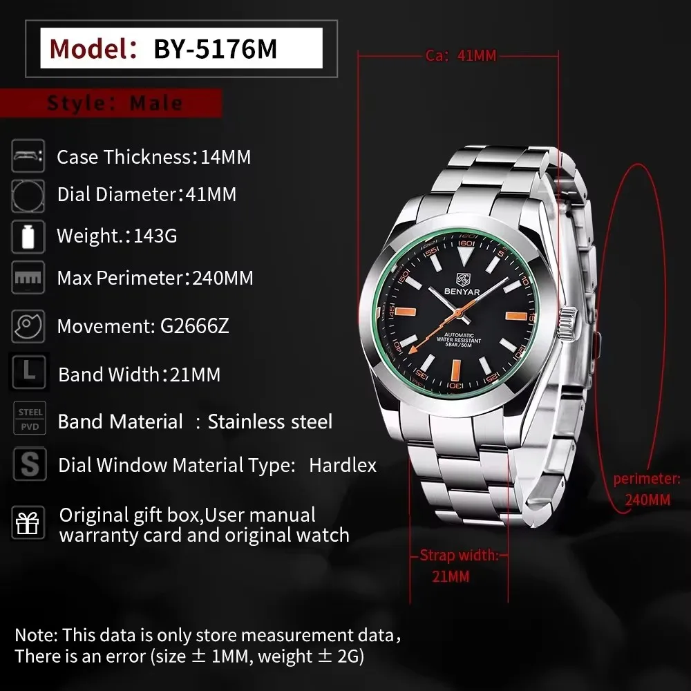 2025 New Mens Watches Luxury BENYAR Design Mechanical Watches For Man Automatic Watch Shock Resistant Waterproof Movement Clocks - Image 6