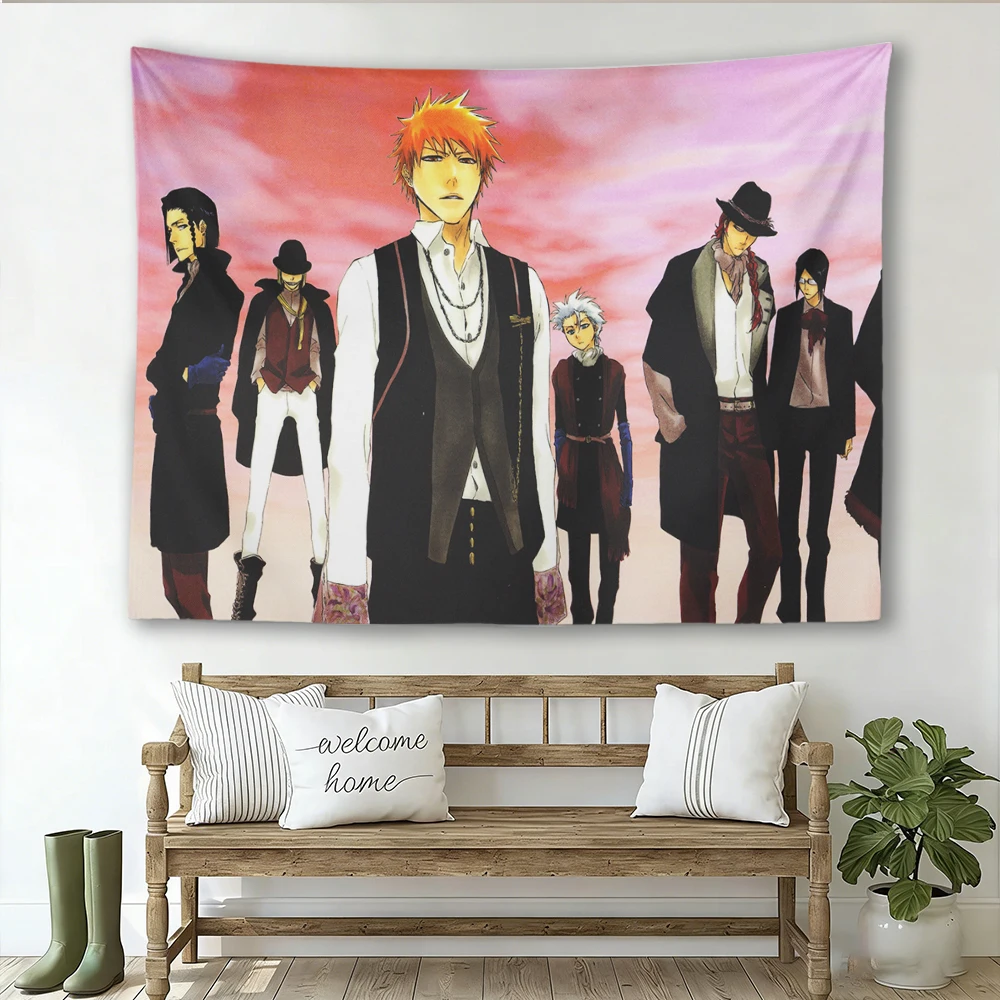 Bleach I-Ichigo & Characters Tapestry, Stylish Casual Suit Wall Hanging, Polyester Backdrop for Bedroom, Otaku Room Decor