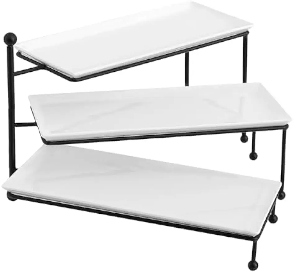 

3-Tier White Porcelain Serving Stand, 14.5" x 6" Dessert Trays for Entertaining and Parties