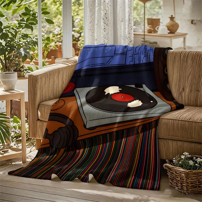 Vinyl Player City Window Flannel Blanket Perfect for Sofa Office Bed Travel Sleep Read Relax Camping Four Season Use