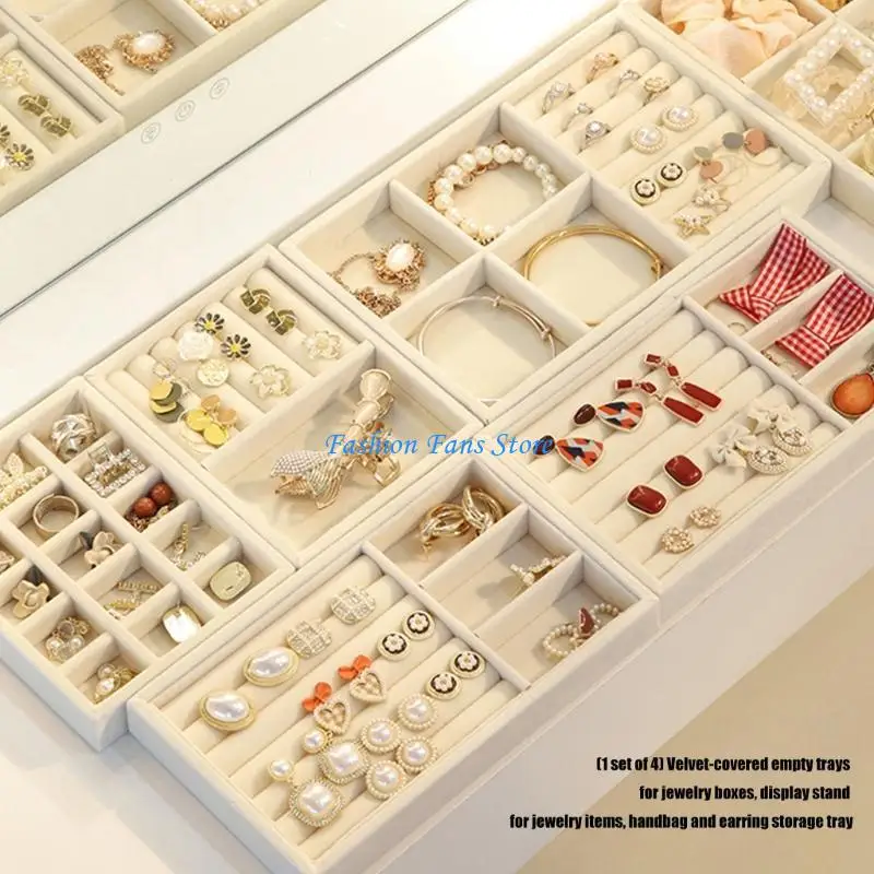 

Pack of 4 Portable Velvets Covered Jewelry Storage Case with 4 Layout Option Suitable for Own Accessories Management