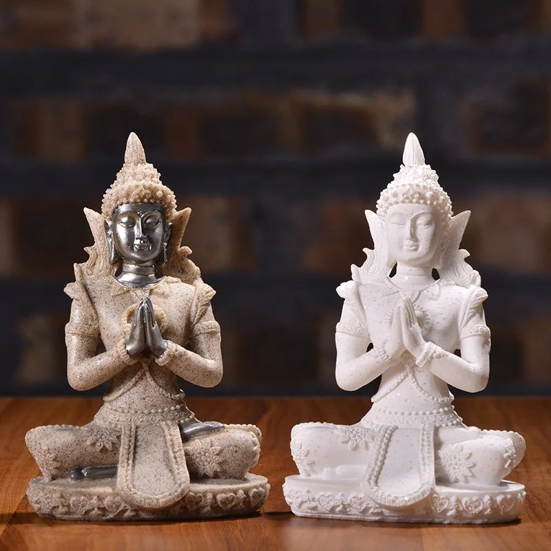 Estatua de Buda sentado para meditación, escultura de Buda tailandés, piedra arenisca natural, Fengshui, figuritas de Buda para decoración del hogar
