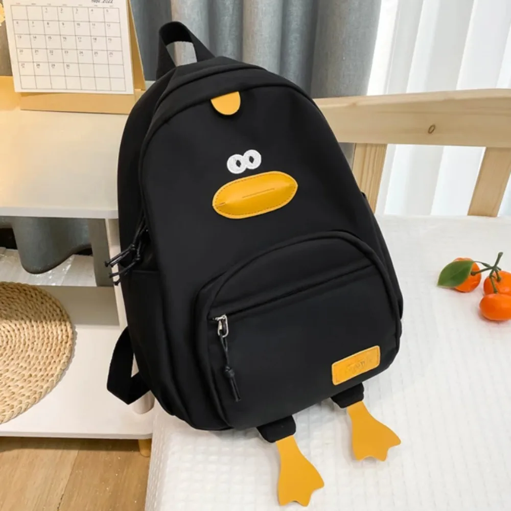 Zaino in nylon con anatra cartone animato Tasche a 3 strati con cerniera Zaino per bambini Borsa da scuola per studenti di grande capacità per bambini