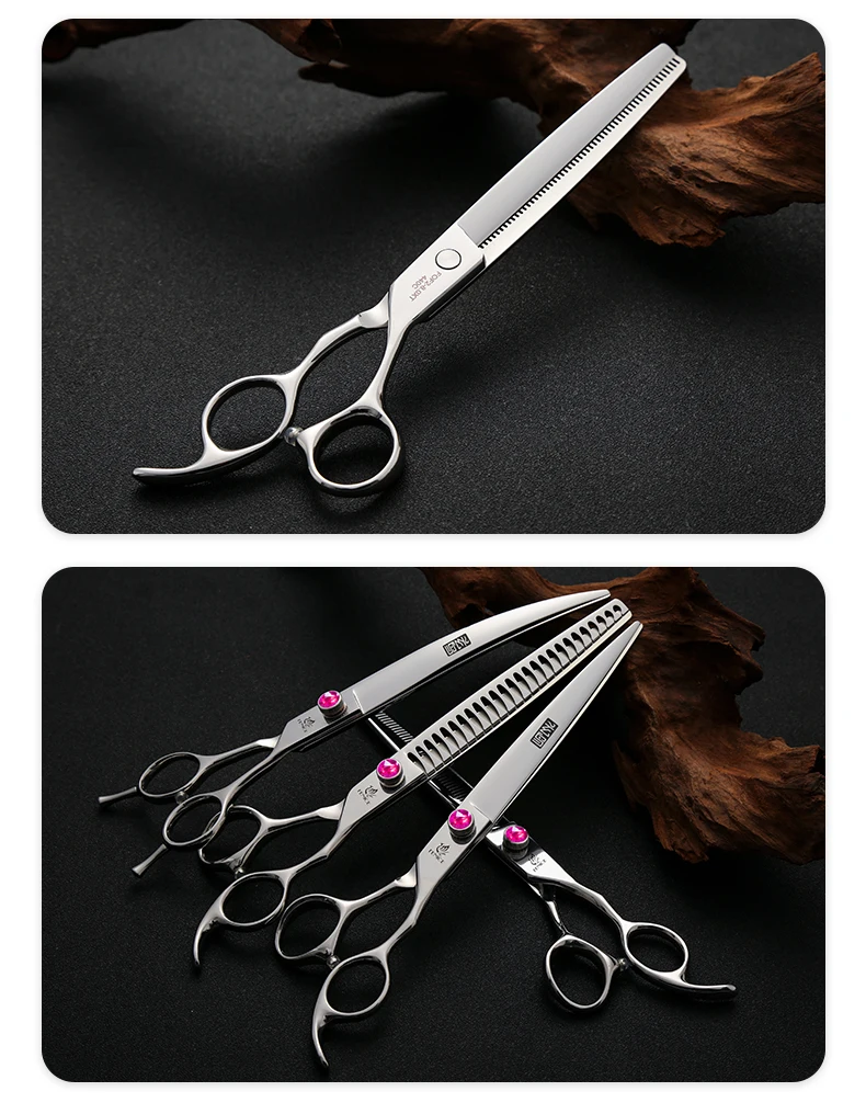 Fenice 7,0/7,5/8,0 Zoll JP440C Haustier-Friseurset, rosarote Schraube, gerade/gebogen/dünner/Chunker für Hunde, Fellpflege, Trimmen – Detail 13