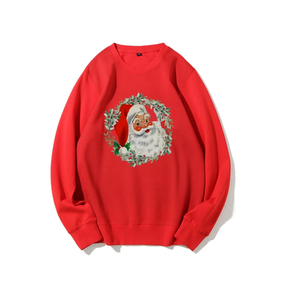 

Christmas Celebrations Festive Pink Hooded Sweater Cheerful Santa Claus Casual Crewneck Sweatshirt Perfect For Holiday Gathering