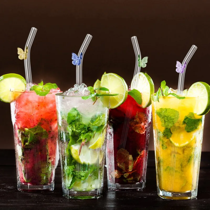 Reusable Glass Straws with Brush Shatter Resistant Drinking Transparent Straws For Hot/Cold Drinks Cocktail Milkshake Juice